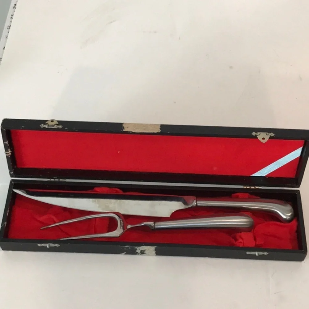 Carving Set Boxed Japanese Carving SET Knife / Fork in RED Velvet Original Box